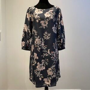 Amour Vert Navy Floral Silk Shift Dress Size M